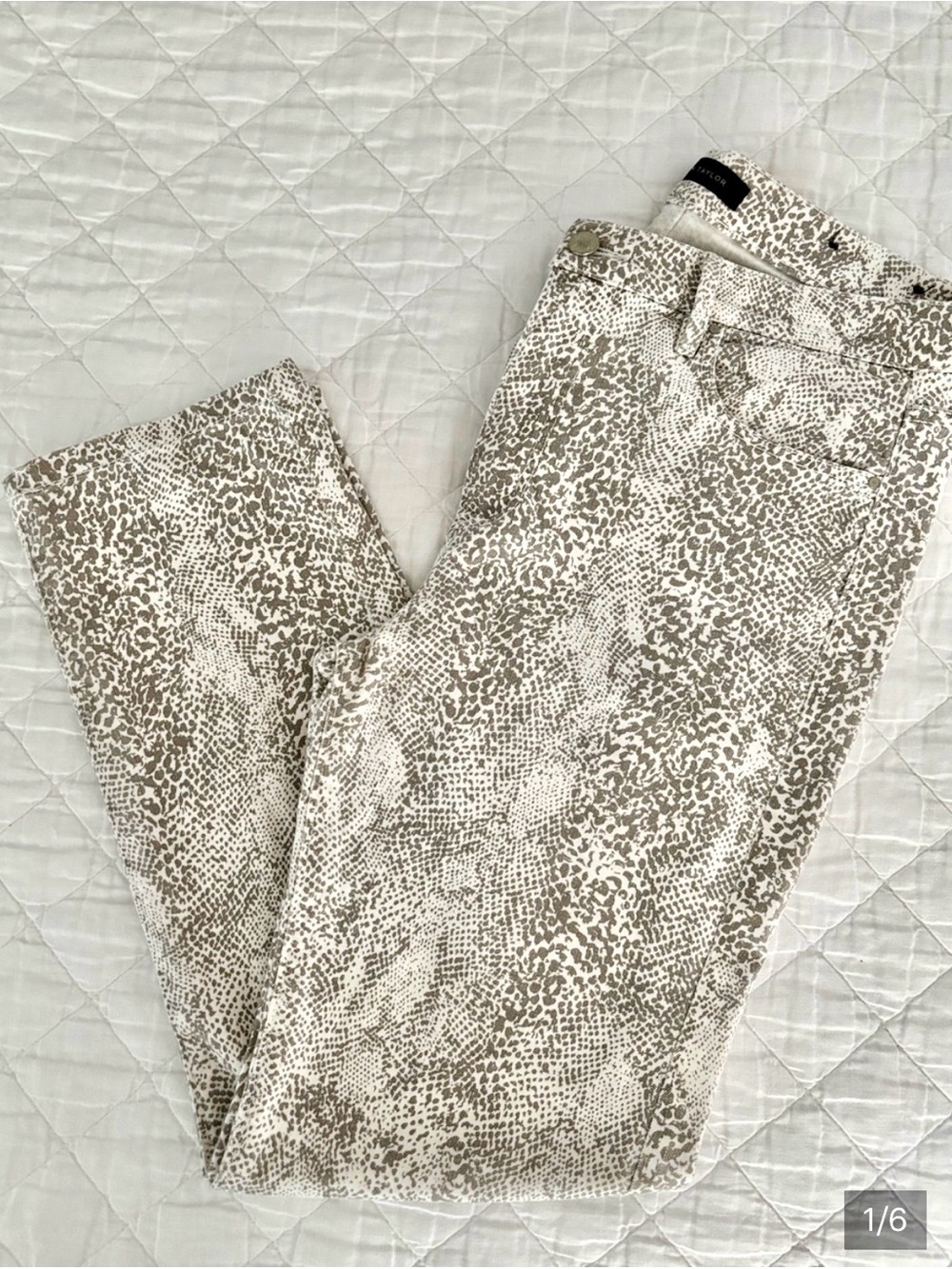 Ann Taylor Gray Snake-Print straight leg cotton pants